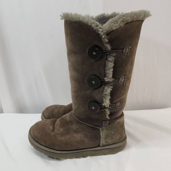 UGG Size 8 Women's Bailey Button Triplet Tall Charcoal Grey Suede Boots 1873 - Picture 6 of 9